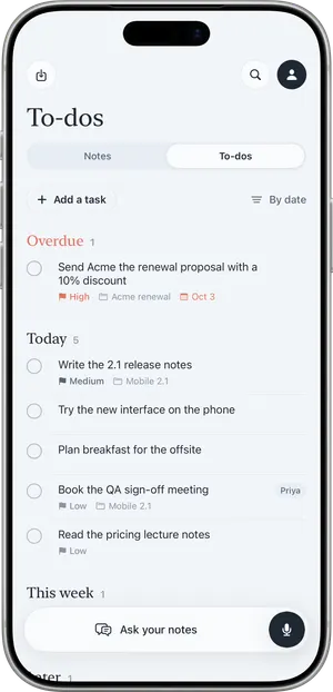 Nuvi to-do list on iPhone grouped into Overdue, Today and This week