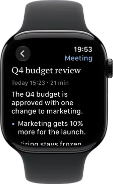 A meeting summary read on Apple Watch